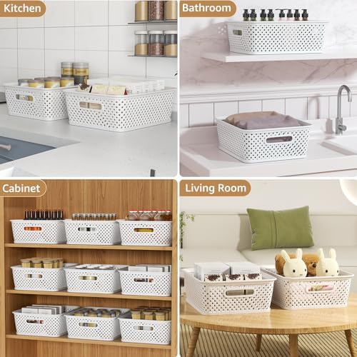 MaxGear 3 Pack Plastic Storage Baskets, Large, White - Image 6