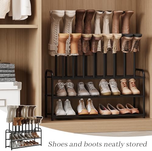 Kitsanery Shoe Rack, 100% Metal Boot Rack Organizer for Entryway, Closet & Garage, Free Standing Shoe Shelf for Storage Tall Boots, Sneakers, Cowboy Boots, Black (Large - 8 Pairs) - Image 7