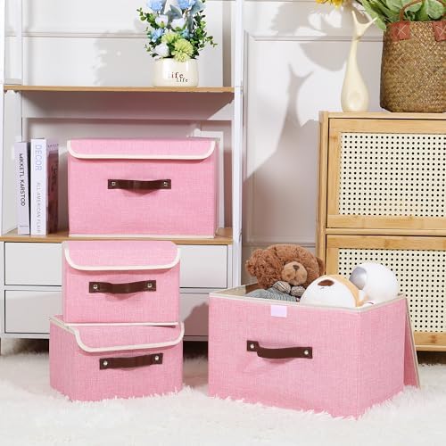 ANMINY Fabric Storage Box Bins with Lids, Pink, 15"x10"x10" - Image 7