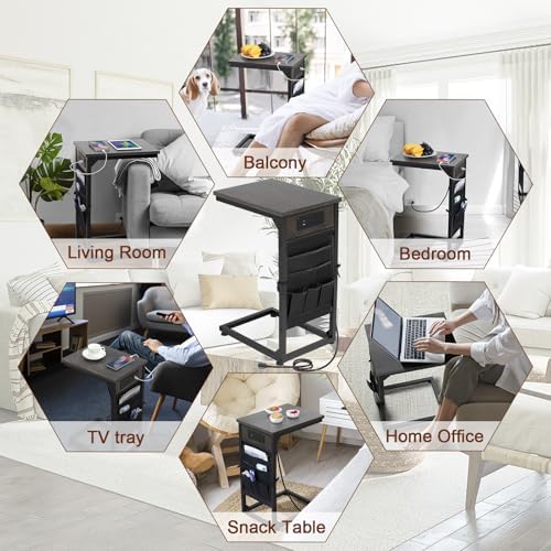 AMHANCIBLE C Shaped End Table with Charging Station, TV Trays, Set of 2 - Image 6