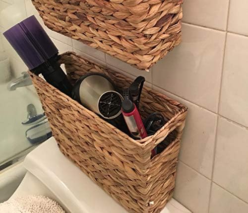 Yesland Hand-Woven Narrow Water Hyacinth Holder Wicker Basket, 15.5 x 5.5 x 9.75 Inch Decorative Magazine Storage Basket Bin for Home, Office, Desk - Image 7