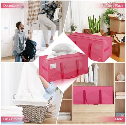 JCBZAMZ 6 Pack Heavy Duty Extra Large Moving Bags with Handles,Waterproof Foldable Storage Totes, Clothing Storage Bags, Packing Moving Boxes for College Supplies, Pink - Image 7