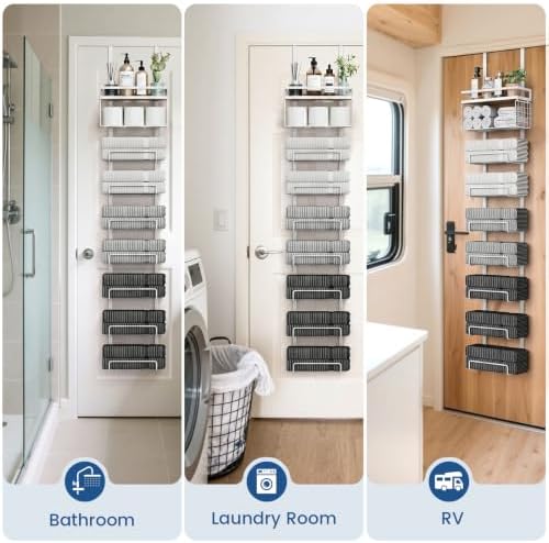Aetyord Towel Racks for Bathroom Over The Door Towel Racks Towel Storage Organizer with Metal Shelf Basket for Bathroom Rv Camper (9-Tier White) - Image 6