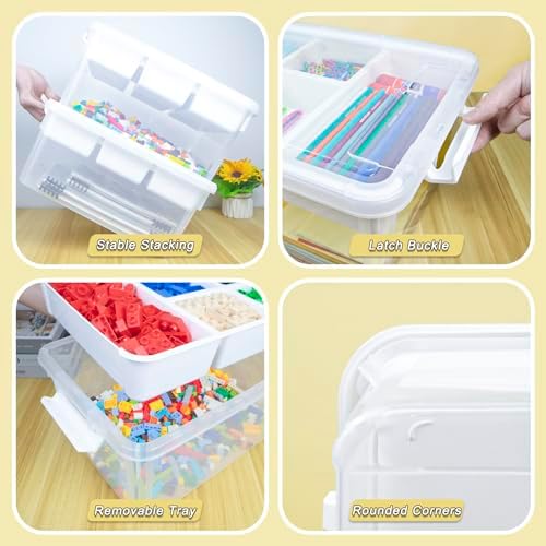 Creahaus 17 Quart Plastic Storage Box with Removable Tray Durable Craft Organizers and Storage Stackable Storage Container for Organizing Bead, Art, Sewing, Playdoh (Clear) - Image 6