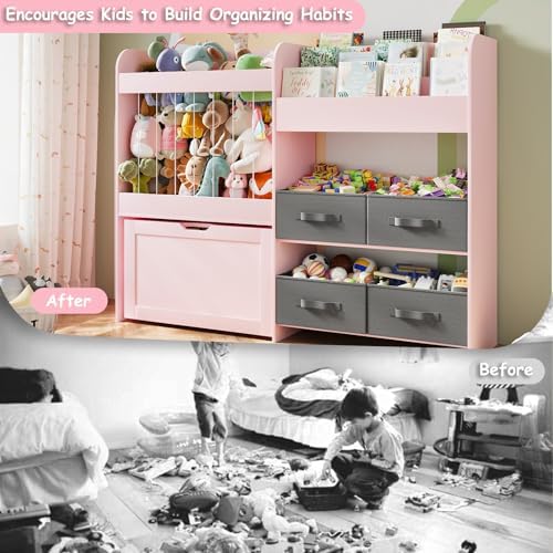 51.1" W Toy Storage Organizer with Stuffed Animal Storage, Wooden - Image 6