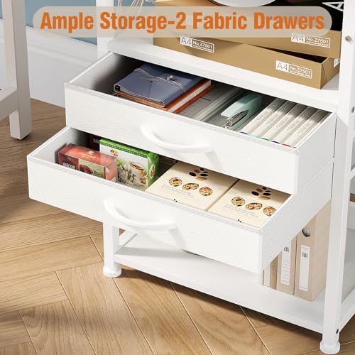 VENNQD Large Printer Stand with Storage Fabric Drawer Under Desk Printer Table with Wheels for Home Office, Printer Cart fit Fax Machine Scanner (White, 3 Tiers) - Image 7