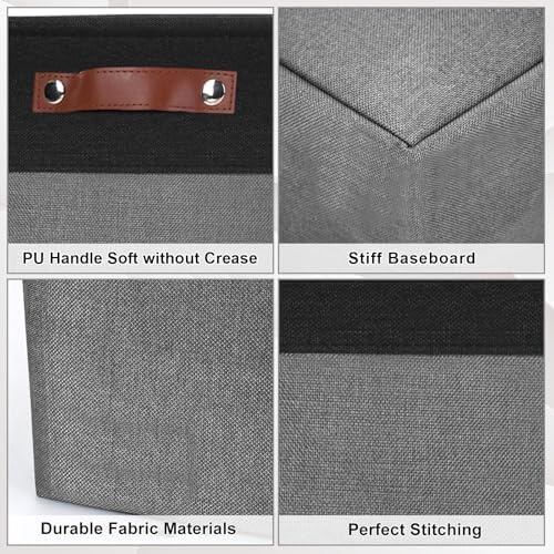 Bagnizer Collapsible Fabric Storage Cubes 11x11 Cube Storage Bins, 4 Pack Closet Baskets Box with Handles for Organizing, Shelf, Toys, Clothes, Home, Office, Nursery (Grey&Black) - Image 6