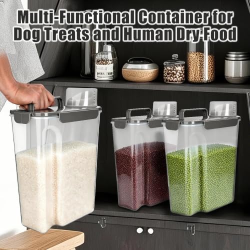 TIOVERY Dog Food Storage Container, 10 Lbs Airtight Pet Food Containers, Cat Food Container Dispenser Bin with Pouring Spout, Portable Handle & Measuring Cup for Dog Treats, Cat Kibble, Bird Feed Grey - Image 6