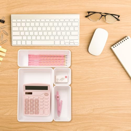 Kitchen Desk Drawer Organizers Storage for Office, Small Acrylic Vanity Trays Makeup for Drawer Bathroom Plastic Make up Organizers 25 Pcs White - Image 7