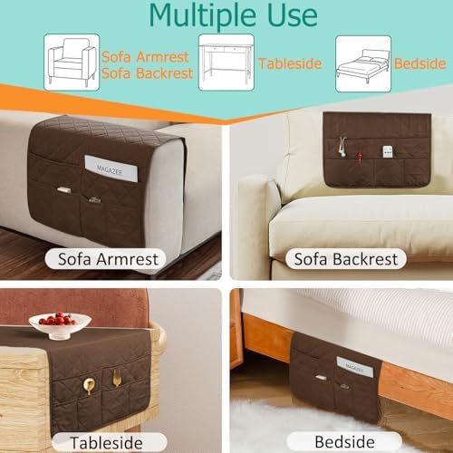 Remote Control Holder for Recliner Non-Slip Armchair Caddy Couch Armrest Organizer, Arm Chair Bedside Caddy Storage Organizer for Recliner Couch With 6 Pockets for Magazine, Phone, iPad (Brown) - Image 7