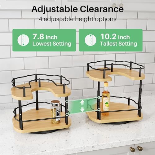 SNTD Lazy Susan Spice Rack Organizer for Cabinet, Wood, Natural, 9 in - Image 6
