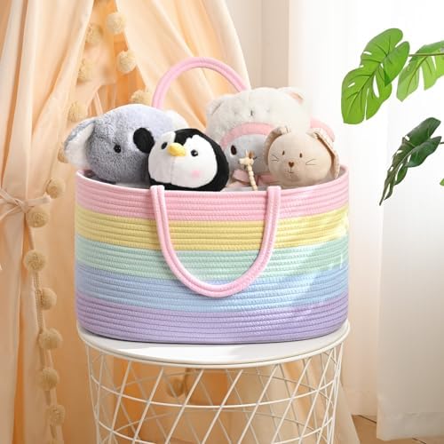 19L Baby Diaper Caddy Organizer, 16.8"x9.8"x9" Cotton Rope Diaper Basket, Changing Table Storage Caddy With Removable Divider, Baby Basket for Nursery, Car, Diapers, Baby Shower Gifts for Newborn - Image 7