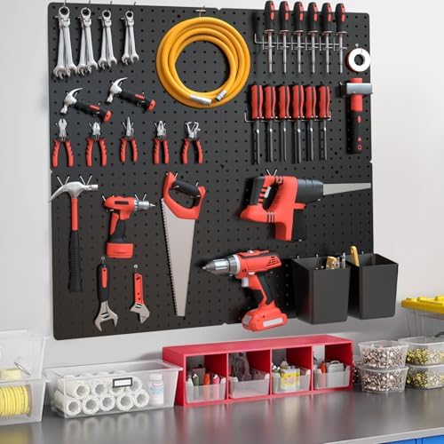 FZK Modular Plastic Peg Board Wall Organizer Kit, 12x12, Black - Image 7