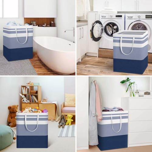 HomeHacks 2-Pack Large Laundry Basket, Waterproof, Freestanding Laundry Hamper, Collapsible Tall Clothes Hamper with Extended Handles for Clothes Toys in the Dorm and Family (Blue, 125L) - Image 6