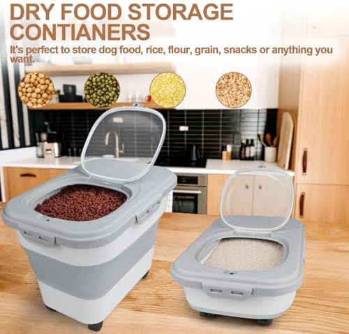 TIOVERY Dog Food Storage Container, 10-20lbs Collapsible Dog Cat Food Containers with Airtight Clear Flip-top,Rolling Wheel and Pet Food Scoop, Pet Food Storage Container Bin for Dog Cat Bird Pets - Image 7