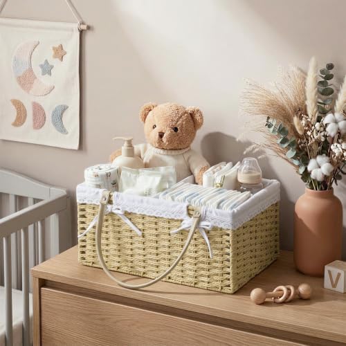 Yecaye Large Baby Diaper Caddy Organizer, Paper Rope Storage Baskets, Khaki - Image 7