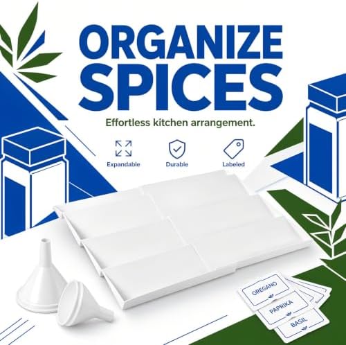 Spice Drawer Organizer, 4-Tier Spice Rack for Drawer Fits 11.8-22.8 in Wide, Expandable Seasoning Organizer with 2 Silicone Funnels and 160 Labels for Kitchen Cabinet Organization, White - Image 7