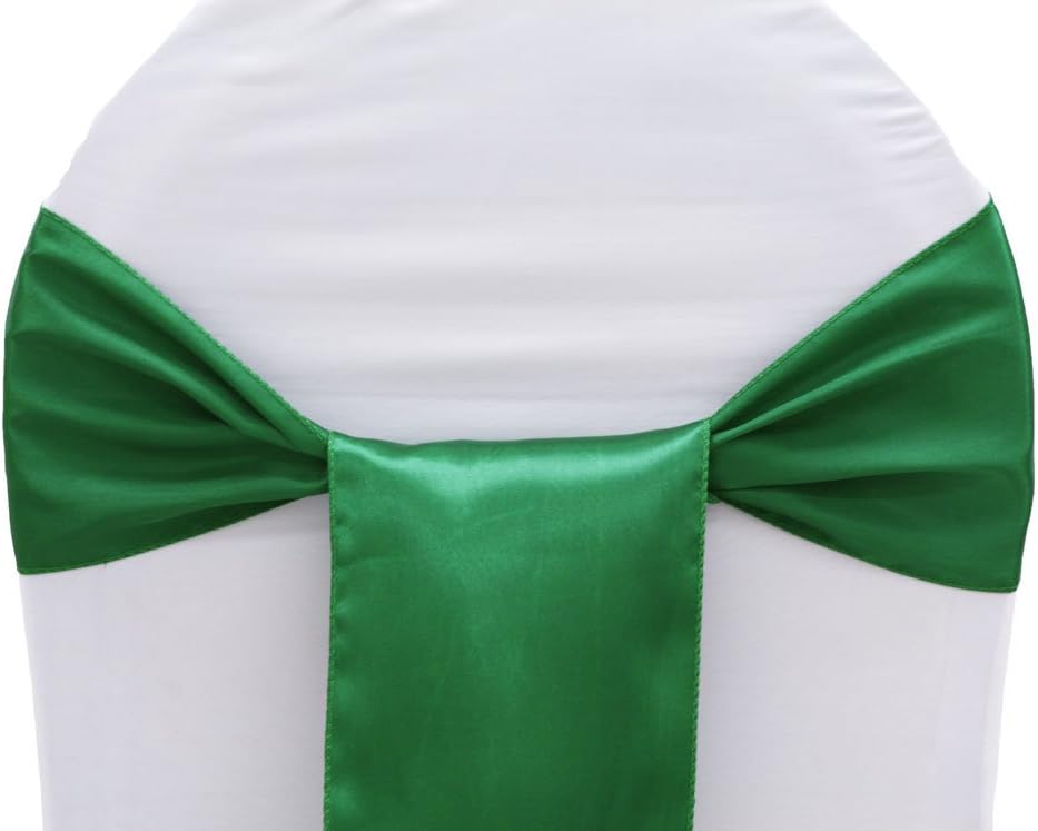 MDS Pack of 75 PCS Satin Chair Sashes Charmeuse Sateen Dining Chair Bows Ribbon Ties Back Sash for Wedding Party Birthday Home Hotel Restaurant Banquet Decoration (7 x 108 Inch, Green)