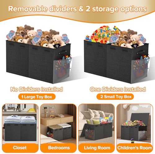 Large Toy Box Chest, Collapsible Sturdy Toy Storage Organizer Boxes Bins Baskets Dinosaur Kids Toy Chest Bin with Lids for Boys Girls Living Room Playroom Bedroom Nursery 25"x14"x16" Black - Image 7