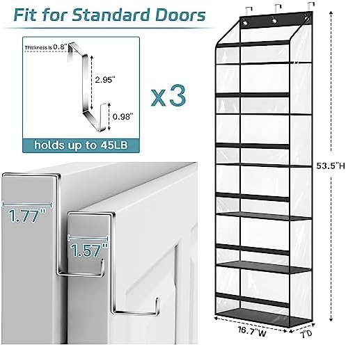 AOODA Clear Over The Door Hat Racks for Baseball Caps, Large Holds up to 72 Caps Hat Storage Organizer for Closet Wall, Deep Pockets Hanging Hat Holder with 3 Hooks, Black - Image 6