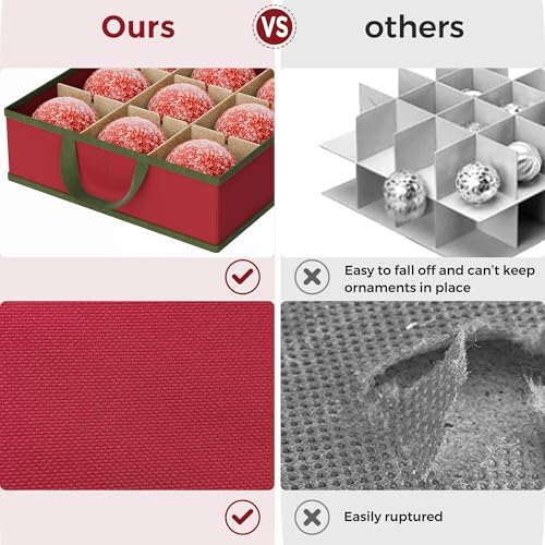 Large Christmas Ornament Storage Box, Dual Zippers, Stackable Christmas Storage Container with Clear Top Lid, 6 Trays, 600D Oxford, Fits 54-4”, Red - Image 7