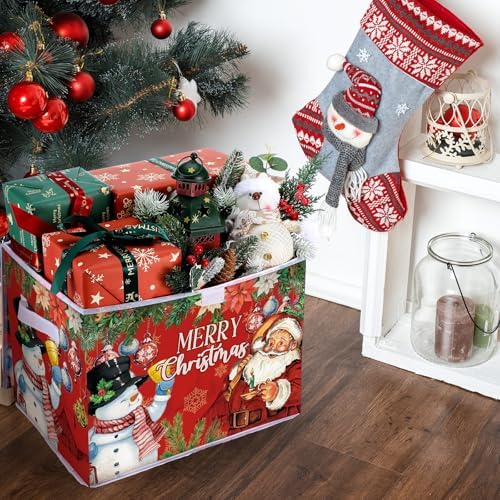 Briwooody Christmas Storage Bin with Lid and Carrying Handle Christmas Foldable Storage Box Large Xmas Decorative Collapsible Container Basket for Organizing Closet Home Bedroom Gift(Santa Claus) - Image 6