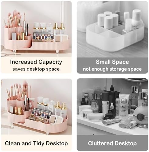 Pink Rotating Vanity Organizer with Brush Holder - Large Spinning Cosmetic Storage, Countertop Makeup & Skincare Organizer, Perfume & Lotions Display Case - Image 6