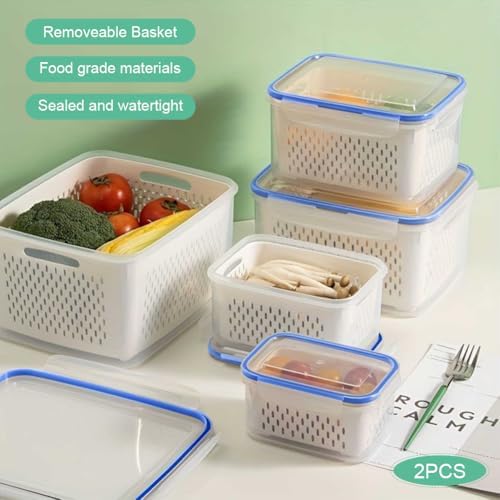 2 Pcs Fruit Storage Containers for Fridge with Removable Colander & Lid - Image 6