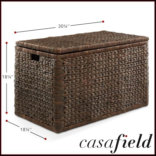 Casafield 30" Storage Chest with Lid, Handles, Safety Hinge - Espresso Dark Brown, Hyacinth Wicker Storage Trunk for Entry Way, Living Room, Bedroom - Image 7