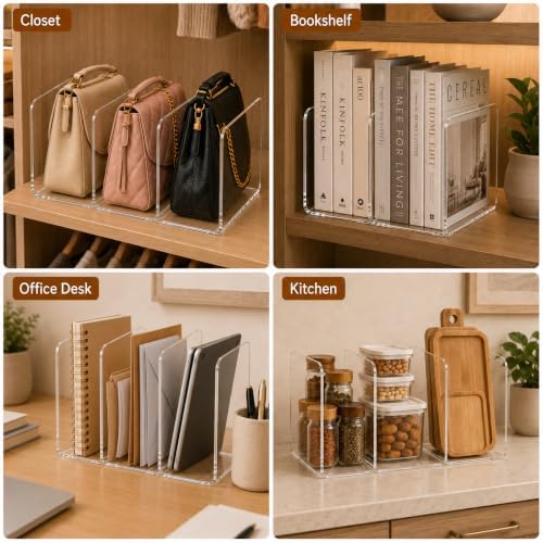 Glxgow 4 Pack Acrylic Purse Organizer for Closet, 12-Slot Clear Handbag Storage Compartments, No Assembly Shelf Divider for Wallets and Clutches - Image 7