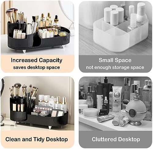 Rotating Makeup Organizer for Vanity with Brush Holder, Cosmetic Makeup Storage Organizer, Large Spinning Makeup Skincare Organizer, Countertop Makeup Perfume Organizer, Lotions Display Case (Black) - Image 6