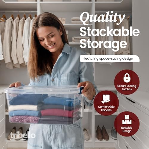 Tribello Plastic Storage Bins with Lids, Clear Stackable Storage Containers - 9.5 Qt - 2 Pack - Image 7