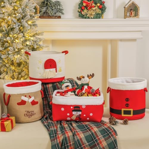 Christmas Gifts Baskets Empty Christmas Ornament Box Xmas Storage Baskets Canvas Toys Organizer Bin for Holiday, Snowman Raffle Basket Foldable Baskets for Nursery/Living room, Kids Toy Chest, Large - Image 7