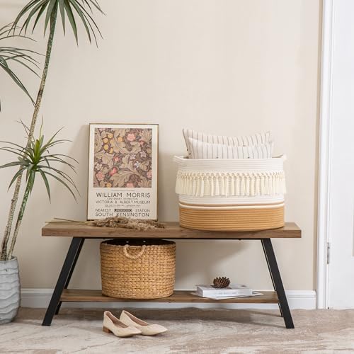 KAKAMAY Large Blanket Basket with Handles, Storage Basket for Living Room - Image 6