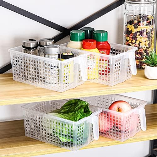 Hedume 4 Pack Plastic Storage Bins with Handle, BPA-Free Kitchen Pantry Cabinet Refrigerator Food Storage Organizer for Snacks, Food, Produce, Pasta - Image 4
