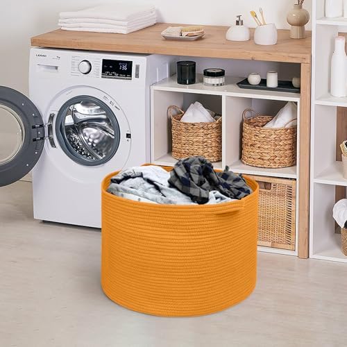 MEGASKET Extra Large Orange Basket, 22" X 22" X 14" Woven Cotton Rope Bins for Blankets, Baby Nursery Wicker Laundry Towel Basket, Kids Dog Toy Storage Box, Big Orange Living Room Decor Organizer - Image 7