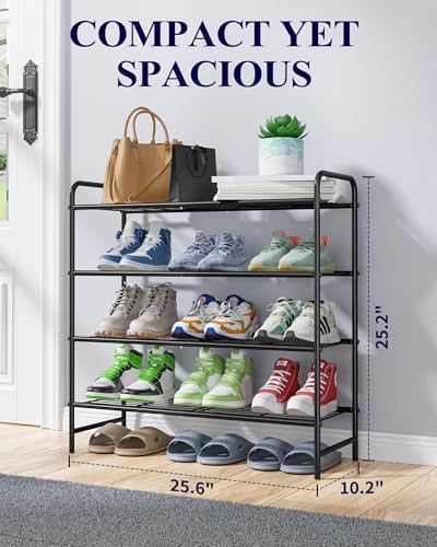 Kitsure Stainless Steel Shoe Rack Organizer, 25.6" Wide - 4 Tier, Black - Image 2