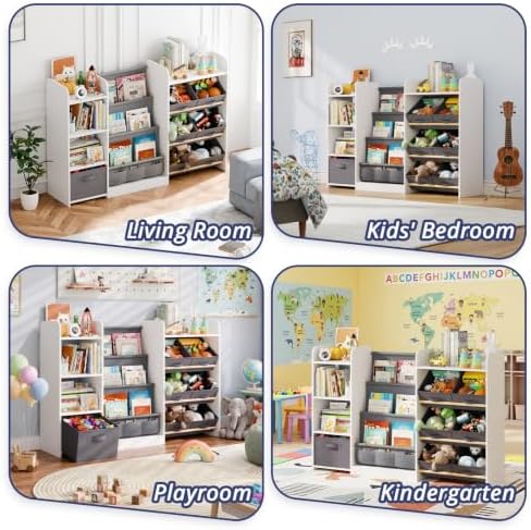 Kids Bookshelf and Toy Storage with 7 Removable Bins, 52 inch, White - Image 7