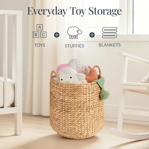 Best Choice Products Round Storage Basket w/Handles, Handwoven Water Hyacinth, Plant Holder, Storage Organizer Tote Bin for Bedroom, Living Room, Bathroom - Natural - Image 6
