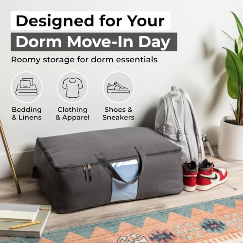 Soft Canvas Storage Bags with Zipper. Thick Breathable, 1pc King/Queen Comforter Organizer. Four Carrying Handles and Window. Large 25x19x9in Bag for Sheets Blankets Bedding Pillows, Clothes (Grey) - Image 6
