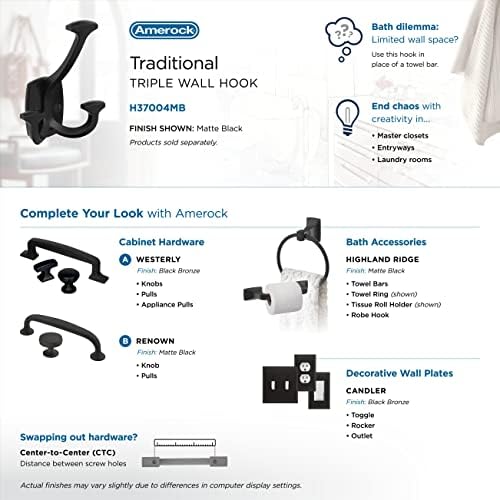 Amerock Vicinity Triple Prong Matte Black Wall-Mounted Hook - Image 6