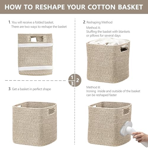 UBBCARE Set of 4 Storage Basket-13 X 13 X 13 in, Cotton Rope Baskets for Shelves, Toys, Book, Cube Storage Bins with Handles, Woven Storage Basket for Organizing, Mix-Brown - Image 7