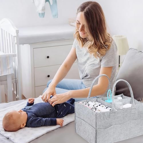 2 Pack Diaper Caddy Organizer, Portable Baby Caddy Organizer with Handle, Collapsible Nursery Storage Bin and Gift Baskets for Girls and Boys - Newborn Essentials, Baby Shower Gifts (Gray) - Image 7