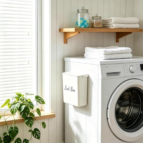 Magnetic Lint Bin with Lid for Laundry Room, Compact Plastic Dryer Lint Holder, Small Laundry Trash Container for Dryer Lint & Used Dryer Sheets, Space Saving Storage Decor Organizer (White) - Image 6