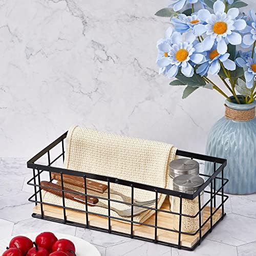Funrous 2 Pcs Metal Small Wire Basket Wall Hanging Wire Basket Hang Small Bathroom Kitchen Storage Organizer Toilet Paper Mesh Storage Bin Shelf Rack with Base(Black,11.42 x 5.12 x 3.94 Inches) - Image 6