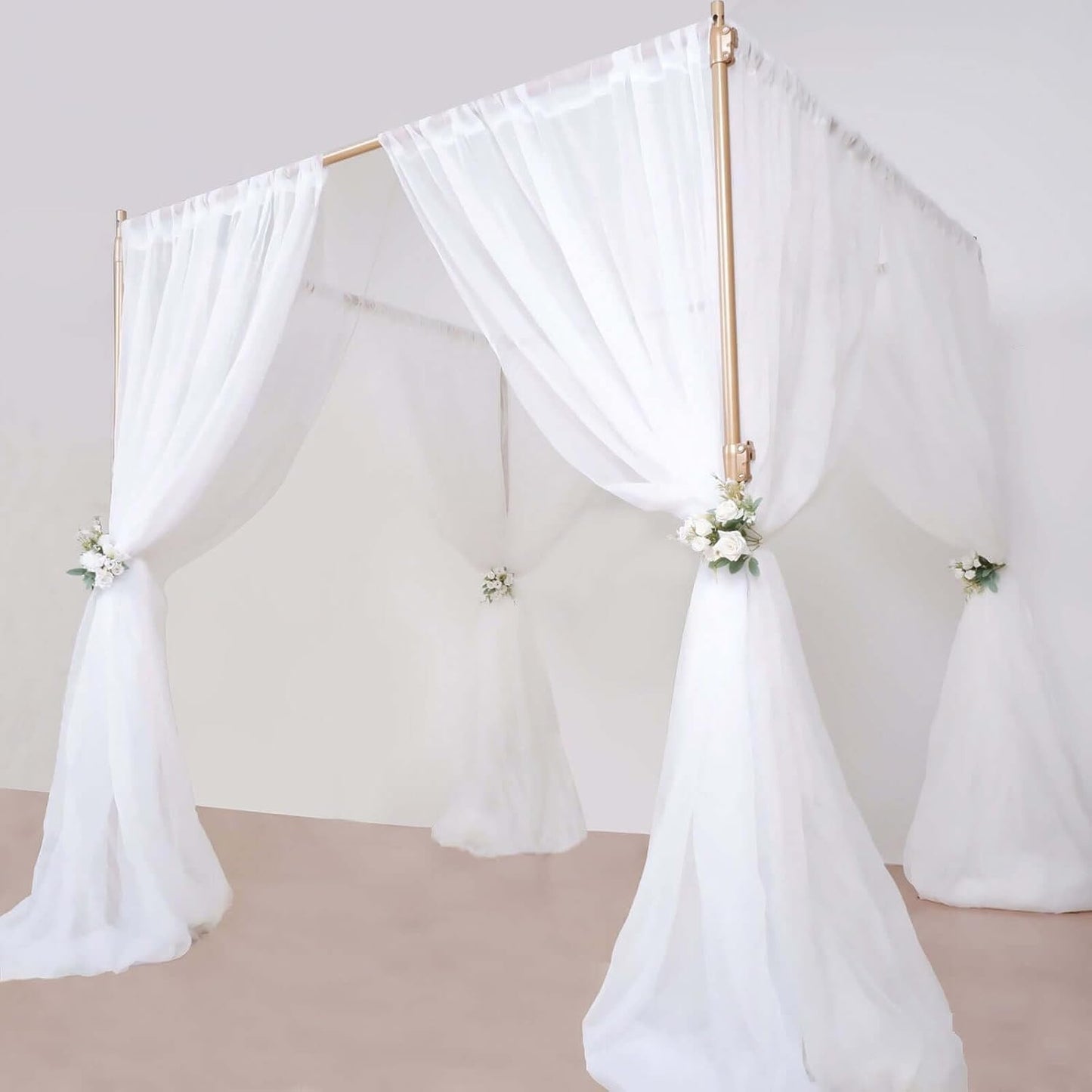 Tableclothsfactory 10ft | 4 Post Gold Metal DIY Photography Backdrop Stand, Wedding Arch Canopy Tent