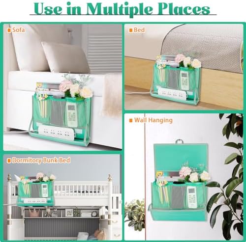 Bedside Caddy Organizer for Dorm Bed Rails with 7 Pockets, Green - Image 6