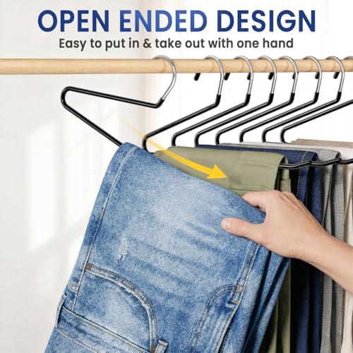 DAMITA Open Ended Pants Hangers - Non Slip Heavy Duty Metal Hangers 20 Pack - Space Saving Jeans Trousers Blanket Organizer for Closet - 7 lbs Load Capacity Rubber Coating Black - Image 7