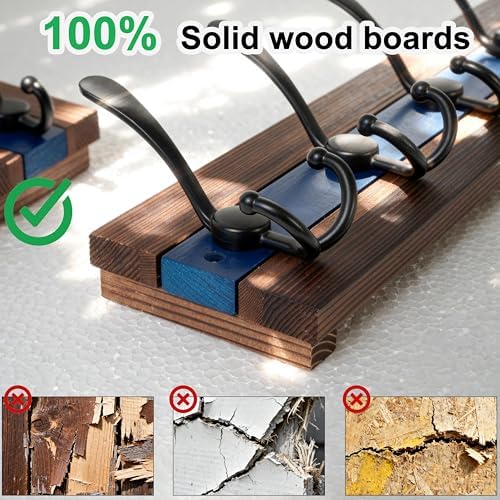 SKOLOO Rustic Wall Mounted Coat Rack - 16-7/8" Long Coat Hooks for Wall with 5 Triple Hooks for Hanging Coats, Hats or Tools, Western National Parks Collection, Wood Brown & Blue, Pack of 2 - Image 6