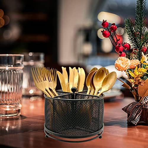 DysanVica 360° Rotating Metal Utensil Caddy - 4 Compartment Silverware Cutlery Holder Rotation Fork Spoon Napkin Organizer Flatware Storage Basket Party Countertop Buffet Picnic Camping Outdoor Black - Image 6